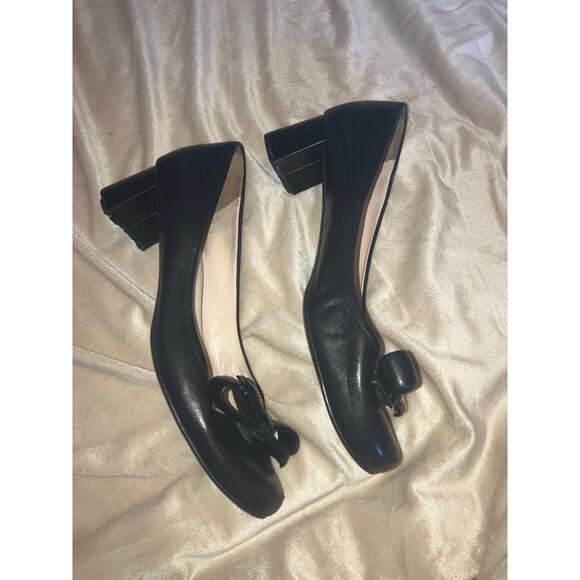 PRADA Bow Front Shoes w Chunky Block Heel Napa Leather Black 39.5 9.5 Gold Logo - Picture 7 of 12